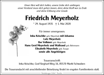 Traueranzeige von Friedrich Meyerholz 