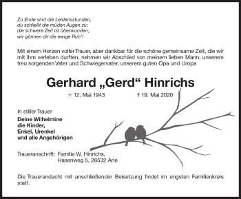 Traueranzeige von Gerhard Hinrichs 