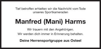 Traueranzeige von Manfred Mani Harms 