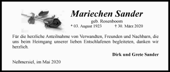 Traueranzeige von Mariechen Sander 