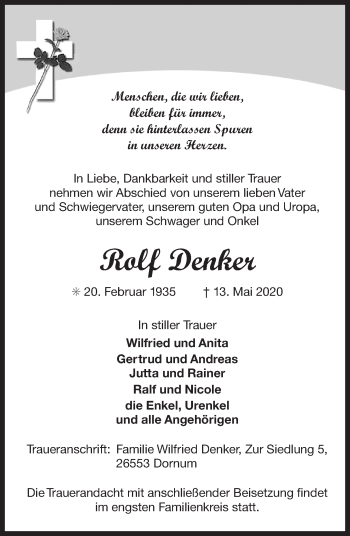 Traueranzeige von Rolf Denker 
