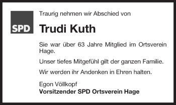 Traueranzeige von Trudi Kuth 
