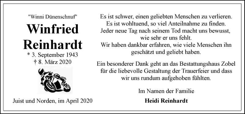  Traueranzeige für Winfried Reinhardt vom 14.05.2020 aus 