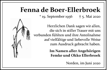 Traueranzeige von Fenna de Boer-Ellerbroek 