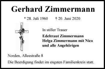 Traueranzeige von Gerhard Zimmermann 