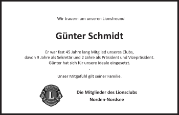 Traueranzeige von Günter Schmidt 