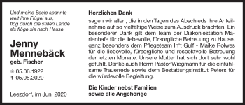 Traueranzeige von Jenny Mennebäck 