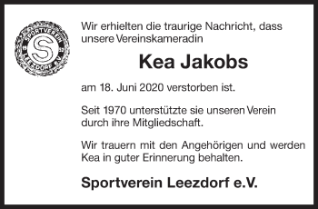 Traueranzeige von Kea Jakobs 