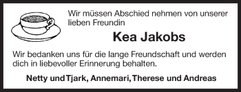 Traueranzeige von Kea Jakobs 