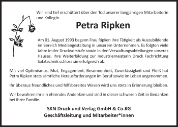 Traueranzeige von Petra Ripken 