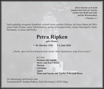 Traueranzeige von Petra Ripken 