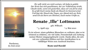 Traueranzeige von Renate Lottmann 