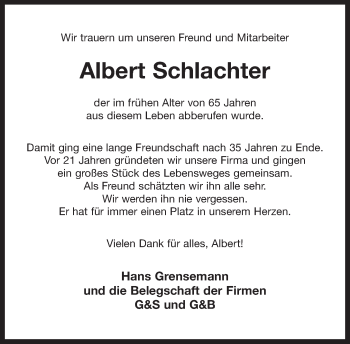 Traueranzeige von Albert Schlachter 