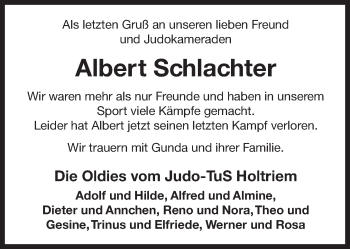 Traueranzeige von Albert Schlachter 