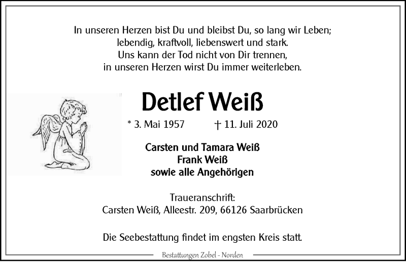  Traueranzeige für Detlef Weiß vom 25.07.2020 aus 