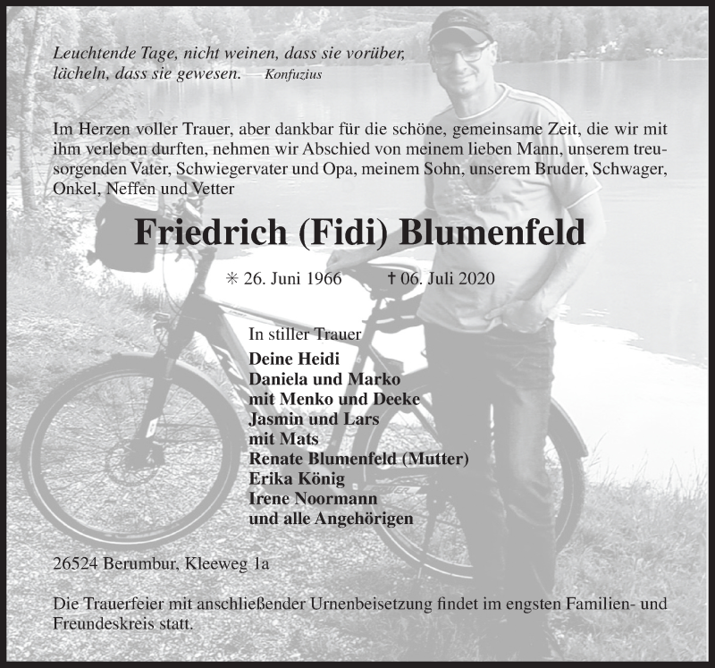  Traueranzeige für Friedrich Blumenfeld vom 07.07.2020 aus 