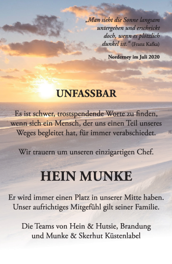 Traueranzeige von Hein Munke 