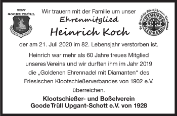 Traueranzeige von Heinrich Koch 
