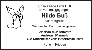 Traueranzeige von Hilde Buß 