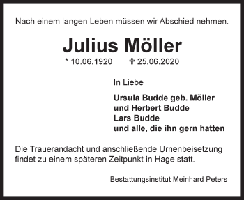 Traueranzeige von Julius Möller 