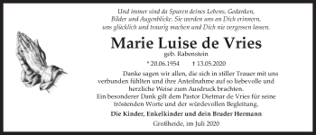 Traueranzeige von Marie Luise de Vries 