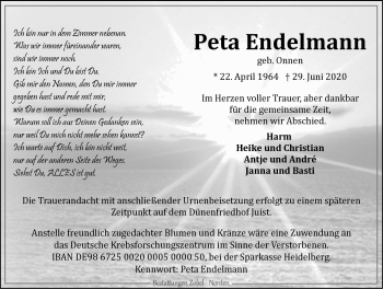 Traueranzeige von Peta Endelmann 