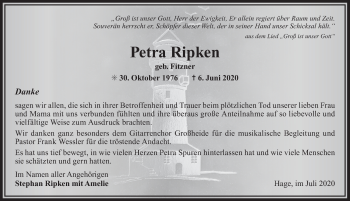 Traueranzeige von Petra Ripken 