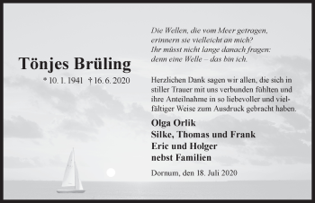 Traueranzeige von Tönjes Brüling 