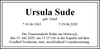 Traueranzeige von Ursula Sude 