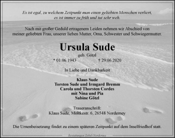 Traueranzeige von Ursula Sude 