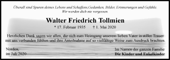 Traueranzeige von Walter Friedrich Tollmien 