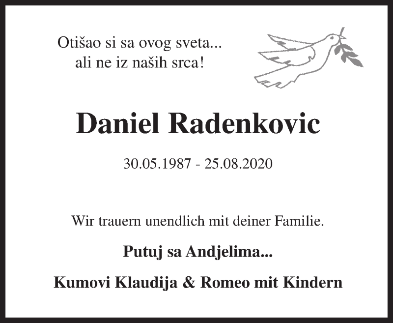  Traueranzeige für Daniel Radenkovic vom 28.08.2020 aus 