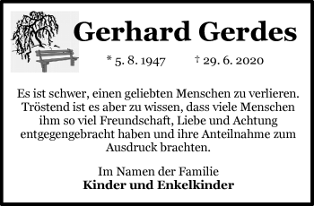 Traueranzeige von Gerhard Gerdes 