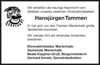 Traueranzeige von Hansjürgen Tammen 