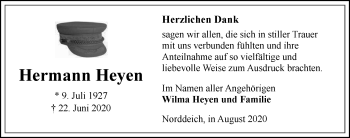 Traueranzeige von Hermann Heyen 