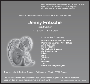Traueranzeige von Jenny Fritsche 