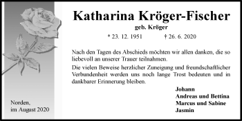 Traueranzeige von Katharina Kröger-Fischer 