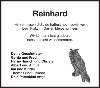 Traueranzeige von Reinhard  von Ostfrisischer Kurier