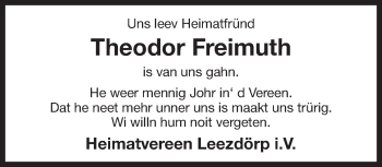 Traueranzeige von Theodor Freimuth 