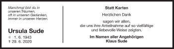 Traueranzeige von Ursula Sude 