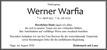 Traueranzeige von Werner Warfia 