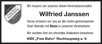 Traueranzeige von Wilfried Janssen 