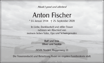 Traueranzeige von Anton Fischer 