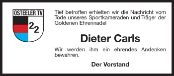 Traueranzeige von Dieter Carls 