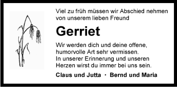 Traueranzeige von Gerriet  