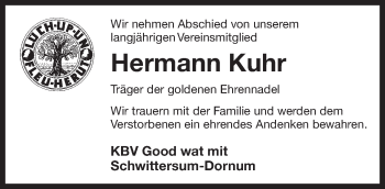 Traueranzeige von Hermann Kuhr 