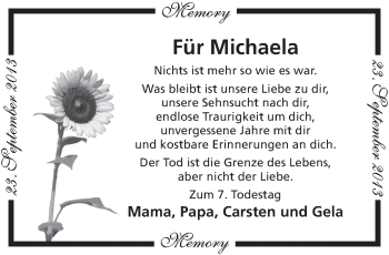 Traueranzeige von Michaela  