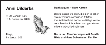Traueranzeige von Anni Uilderks 