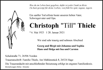 Traueranzeige von Christoph Thiele 
