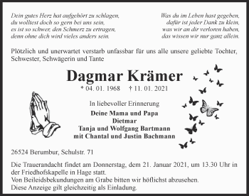 Traueranzeige von Dagmar Krämer 